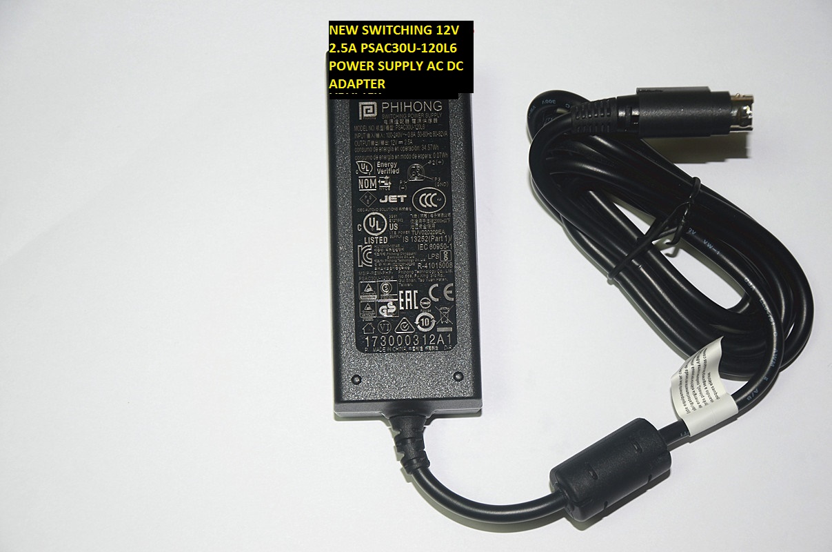 NEW SWITCHING 12V 2.5A AC DC ADAPTER POWER SUPPLY PSAC30U-120L6 - Click Image to Close